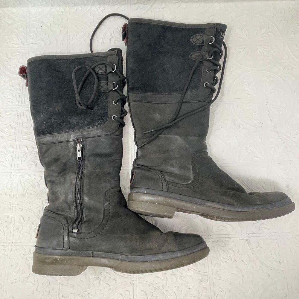 UGG Elsa Tall waterproof leather boots in black Sz 8.5